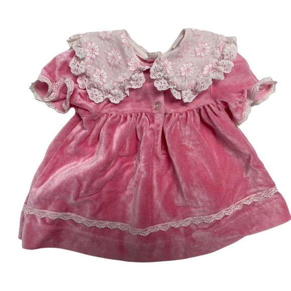 Bryan & Co. Vintage Toddler Girls Pink Velvet and Lace Dress Size 9 months - Picture 4 of 15